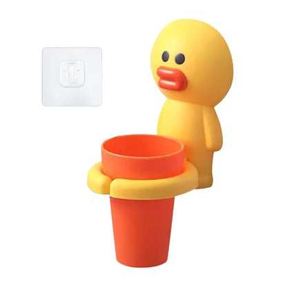 Kids Toothbrushes Holder Animal Tooth Cup Holder,Mouthwash Cup Rack for Children,Wall Mounted Sucker Toothpaste Storage Set Cute Household Toothpaste Rack No Punching Shelf Bracket with Cup (Chick) - color: Chick
