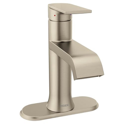 Moen Genta LX Brushed Nickel One-Handle Modern Bathroom Sink Faucet with Optional Deckplate and Low-Arc Spout for Bath Countertop, 6702BN | Single-hole faucet, Optional deckplate, Low arc spout, Brushed nickel finish, Bathroom sink faucet - color: Brushed