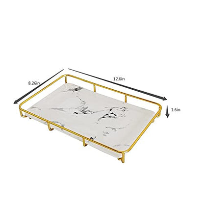 Dobbyby Vanity Tray Makeup Organizer Cosmetics Storage Bathroom Skincare Organizer Countertop Display Rack in Dresser Stainless Steel Shelf Marble Print Ceramic Trays - color: 1 Tier-gold