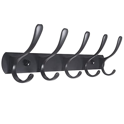 SKOLOO Coat Rack Wall Mount - Modern, Metal Wall Coat Rack with 5 Hooks, Sturdy Wall Mounted Coat Hooks for Hanging Coat, Jacket, Clothes, Hat, Matte Black - color: Black