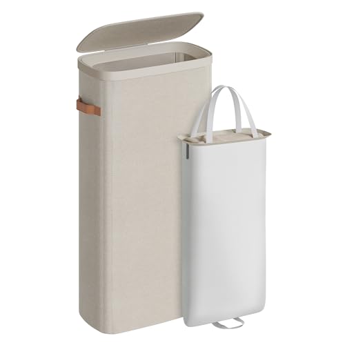 SONGMICS Laundry Basket, 17.2 Gal. Laundry Hamper, Easy Assembly, with Lid and Handles, Removable Liner, 15.4 x 8.7 x 29.5 Inches, Cappuccino Beige ULCB810LH01 - color: Cappuccino Beige, size: 65 L (1-Section)