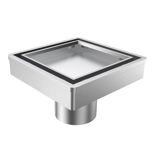 4 Inch Shower Drain, Tile Insert Stainless Steel Square Shower Drain | Brushed Nickel, 4 x 4, with Grate Removable,Hair Strainer, for Bathroom, Kitchen, Balcony, Garden, Remodel Shower, Tile Floor - color: Brushed Nickel, size: 4IN