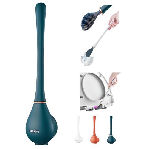 Modern Flexible Silicone Toilet Caspa for Home 2025 Silicone Toilet Wand Bowl Brush and Holder Cleaning Set Wall Mounted Rubber Bathroom Toilet Scrubber Bowl Cleaner Brushes with Dispenser (Green) - color: Green