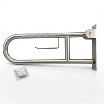 Flip Up Grab Bar, Fold Down Stainless Steel Handicap Grab Bars for Toilet with Knurled Surface, Swing Up Toilet Rails, 90 Degree Bathroom Safety Frame for Seniors, Shower & Tile Wall