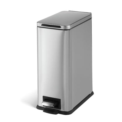 Home Zone Living 3 Gallon Small Trash Can with a Lid and Step Pedal, Stainless Steel with Slim Design for Home and Office, Silver, 10 Liters - color: Solid, size: Essential