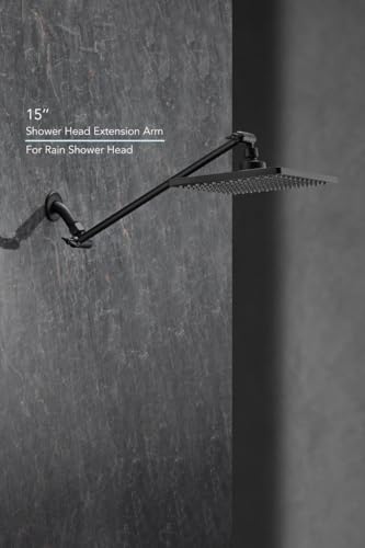 15 Inch Extra Long Adjustable Shower Head Extension Arm With Locking Set Screw, Singing Rain 304 Stainless Steel Angle Height Adjustable, Easy Install, G1/2 Universal Connector Compatible (Matt Black) - color: 3. Matte Black, style: 15 inch