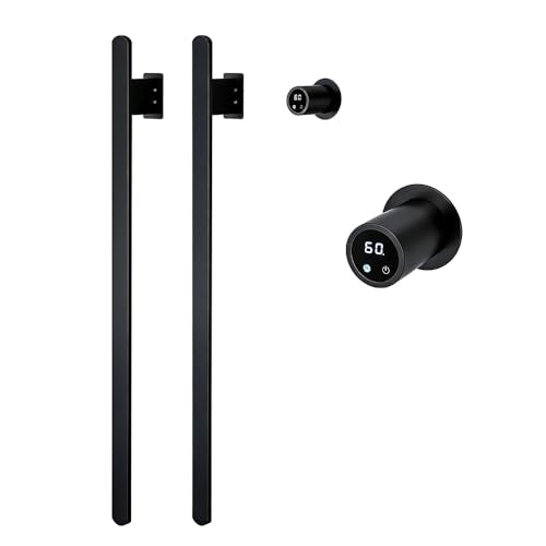 Bathroom Heated Towel Rack, Black Towel Warmer, 2Bars, 110V | Smart Touch Control, Wall Mounted, Concealed Hardwired, Stainless Steel, Dry Towels in Modern Bathrooms, Space-Saving Design - color: Black-2 Bars