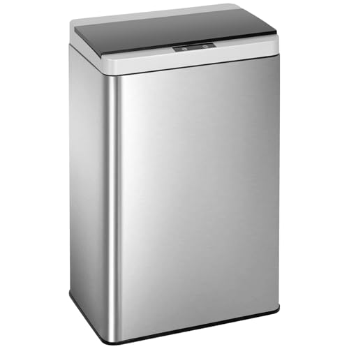 BestOffice 13 Gallon(50L) Trash Can Stainless Steel Kitchen Garbage Can with Automatic Sensing Cover Anti-Fingerprint for Home Office Bathroom Bedroom Kitchen Trash Can with Lid Waste Bin - color: Stainless Steel
