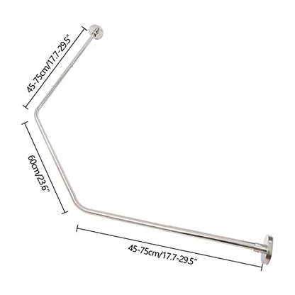Corner Shower Curtain Rod, Adjustable 304 Stainless Steel | for Bathroom Clothing Stores, Wall Mount Curved Shower Rod Fits 17.72-29.53 In Sides, Used for Toughened Glass Walls