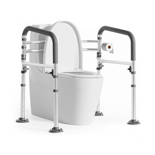 Loyoda Toilet Safety Rail, Adjustable Foldable Toilet Frame with Handles for Seniors 350 lb Weight Cap