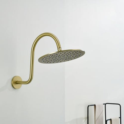 RANDOM S Shaped Shower Head Riser Pipe,Goose Neck Shower Arm 13 Inch Shower Head Extension Arm with Flange,Standard 1/2" Connection,Brushed Gold.RD-91098-13BG - color: Brushed Gold