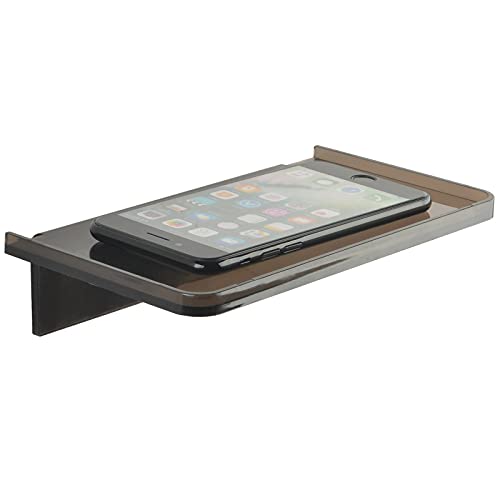 JDYOOMI Acrylic Floating Wall Shelves - Small Stick-on Wall Mounted Phone Shelf Holder Wipes Rack Smart Speaker Shelf for Bathroom,Kitchen,Toilet,Bedroom,Office - Translucent Grey - color: Translucent Grey