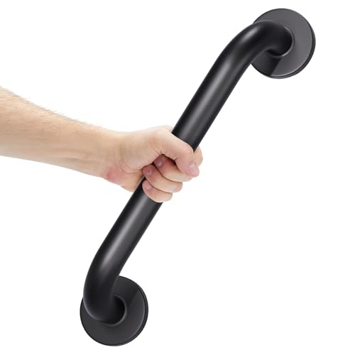 AmazerBath Shower Grab Bars for Seniors Anti Slip, Bath Safety Grab Bar for Needy, Stainless Steel Bathroom Safety Grab Bars, Thickened Bar Bigger Base Holds 500LBS, 16" L x 1.25" D, Black - color: Matte Black, size: 16"L x 1.25"D