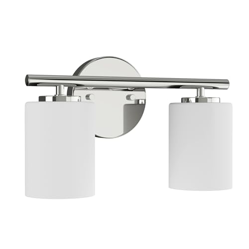 Replay Collection 2-Light Etched White Glass Modern Bath Vanity Light Polished Nickel - color: Polished Nickel, size: 2-Light
