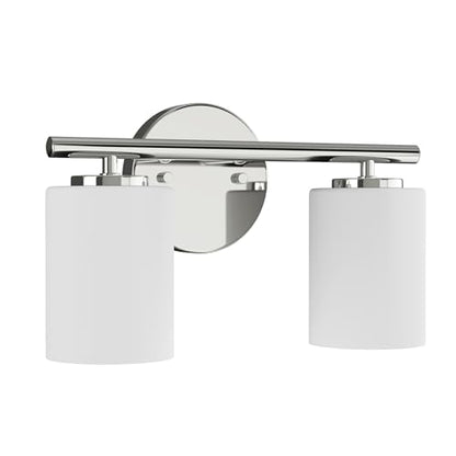 Replay Collection 2-Light Etched White Glass Modern Bath Vanity Light Polished Nickel - color: Polished Nickel, size: 2-Light