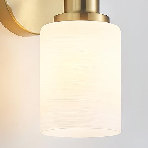 2-Pack, 1-Light Vanity Lights, Brushed Gold Bathroom Light Fixture with Textured Milky White Glass Shade, E26 Modern Vanity Lighting Fixture for Bathroom Wall Sconce - color: Gold, size: 4.7 Inch : 1-Light