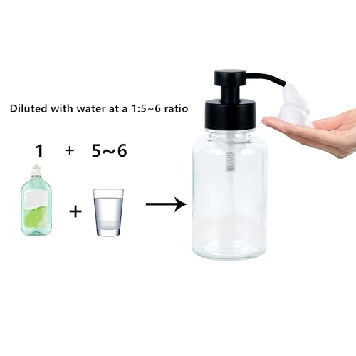 15 oz Amber-Tinted Thick Glass Foaming Soap Dispenser, Refillable Foaming Soap Dispenser with Black Rust-Proof Foam Pump, Suitable for Bathrooms and Kitchens (1, Clear) - color: Clear