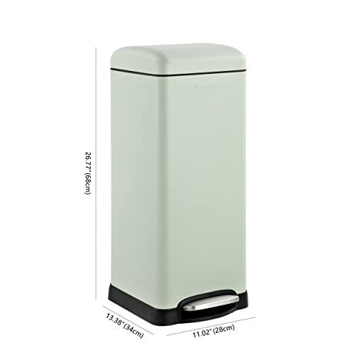 happimess HPM1007E Betty Retro 8-Gallon Step-Open Trash Can with Soft-Close Lid, Fingerprint Resistant, Modern, Minimalistic for Home, Kitchen, Laundry Room, Office, Bedroom, Bathroom, Mint Green | Fingerprint Resistant, Removable Liner, Semi-Rectangular,