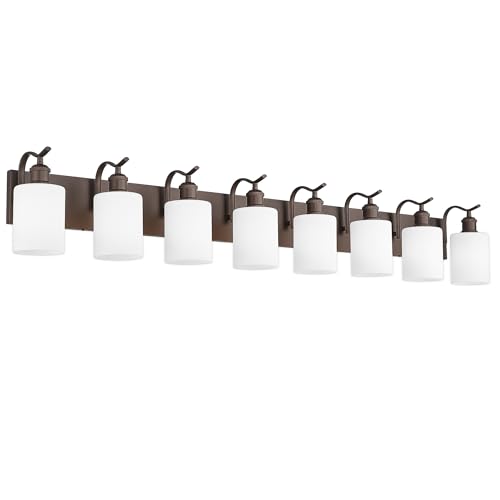 8-Light Wall-Mounted Vanity Fixture, Frosted Glass Over Mirror Lighting, Oil Rubbed Bronze Finish,VL01ORBW-8 - color: Oil-Rubbed Bronze & Milk Glass, size: 8 LIGHT