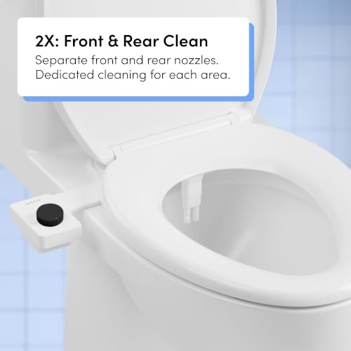 TUSHY Fresh Dual Nozzle Cool Water Bidet, Matte Black Knob | Ultra Slim Toilet Seat Attachment, Non-Electric, 180° Front and Rear Wash, Self-Cleaning, 10 Minute DIY Install - color: Matte Black Knob, style: Dual Nozzle
