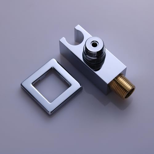 Bathroom Brass Square Wall Mount Handheld Shower Head Holder Water Supply Elbows with On/Off Flow Control Bracket, Chrome - color: Chrome