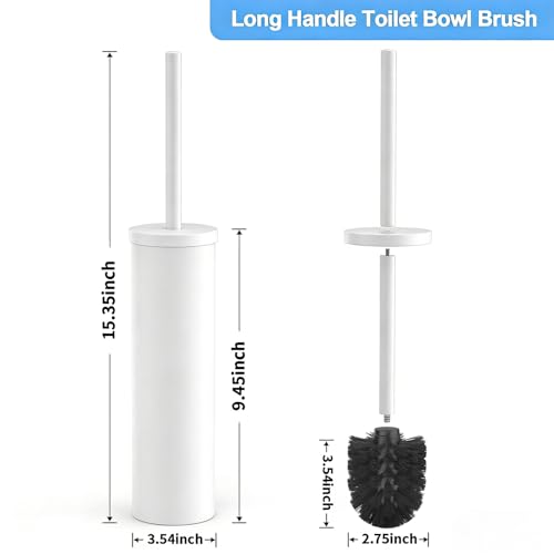 Stainless Steel Toilet Brush and Holder Set Brushed Silver Heavy Duty Toilet Bowl Brush with Long Handle for Bathroom and Farmhouse (White) - color: White