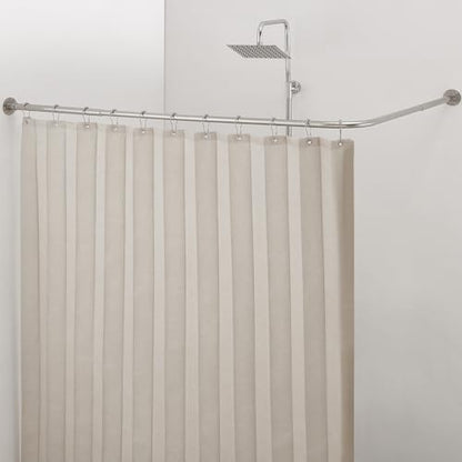 Corner Shower Curtain Rod, [24"-37"] x [24"-37"] Adjustable L Shaped No-Sagging 90 Degree Curved Curtain Rod for Bathroom with 12 Ring Hooks & Ceiling Support - Brushed Nickel - size: 24"-37" x 24"-37"