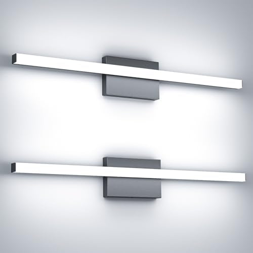 30Inch LED Bathroom Vanity Light Bar 5700K Dimmable Led Bathroom Light Over Mirror Modern Bath Wall Light Cool White ETL Certified 28W 2Pack - color: 2 Pack - Black 5700k Daylight, size: 30 Inch