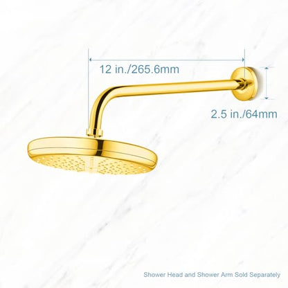 OFFO Shower Arm with Flange, 12 in Bright Gold Wall Mount Replacement Angle Shower Head Arm Wall-Mounted For Fixed Shower Head & Handheld Showerhead - color: Bright Gold, style: 12 in
