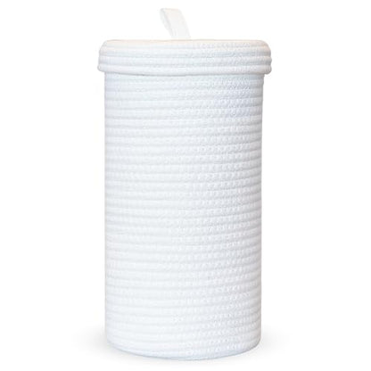 Toilet Paper Holder Handmade – Woven Cotton Toilet Paper Stand & Storage Basket with Lid, Freestanding Organizer for Bathroom, Fits 3 Mega Rolls Gradient Brown 14'' x 7'' - color: White