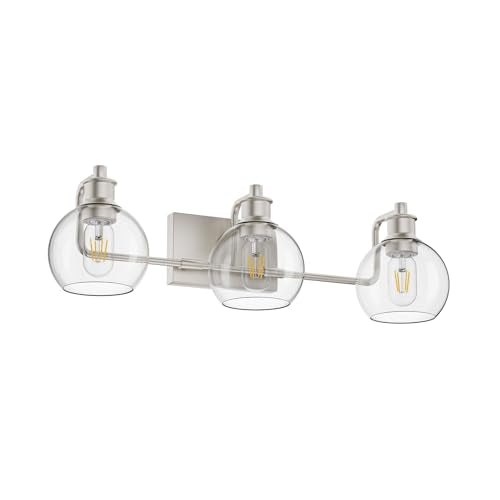 Tipace Bathroom Light Fixtures Brushed Nickel Vanity Light 3 Light Wall Sconces Lighting with Clear Globe Glass Shades Bath Wall Lamp for Mirror Kitchen Living Room Bedroom Hallway(Exclude Bulb) - color: Brushed Nickel, size: 3-Light