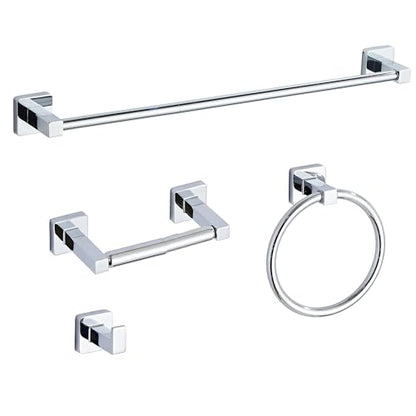 Chrome Bathroom Hardware Set 4 Pieces,Bathroom Accessories Set Stainless Steel Wall Mounted, Hand Towel Bar, Towel Ring, Robe Towel Hooks,Toilet Paper Holder,Towel Bar Set, 23.6 Inch - color: Chrome, size: 23.6Inch