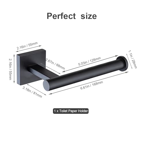 Wall-Mount Toilet Paper Holder, Open Arm, Matte Black | SUS304 stainless steel, screw mount, fits standard, large and mega rolls, concealed caps, mounting hardware included - color: Matte Black