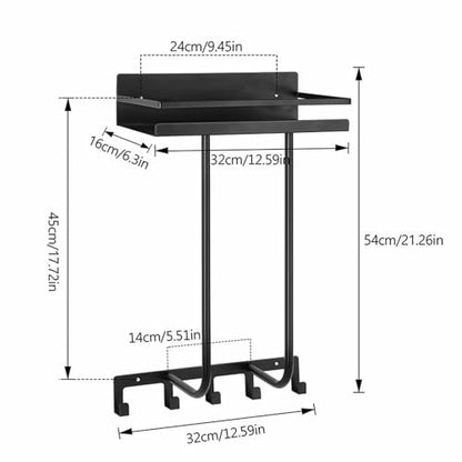 Wall Mounted Bathroom Towel Storage Rack with Shelf and 5 Hooks, Black | Holds 3 Large Towels, Stainless Steel, For Rolled Towels, For Bath Towels