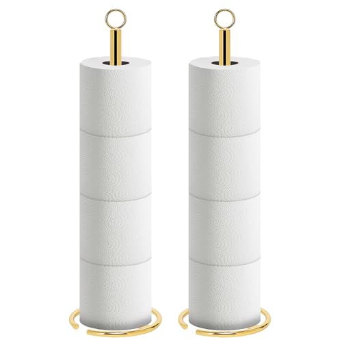 NearMoon Bath Toilet Paper Holder Stand, Freestanding Tissue Paper Storage with Reserve, Space Toilet 4 Rolls Holder for Bathroom/Kitchen Countertop-All Metal (2 Pack, Chrome Gold) - color: Chrome Gold