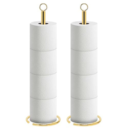 NearMoon Bath Toilet Paper Holder Stand, Freestanding Tissue Paper Storage with Reserve, Space Toilet 4 Rolls Holder for Bathroom/Kitchen Countertop-All Metal (2 Pack, Chrome Gold) - color: Chrome Gold