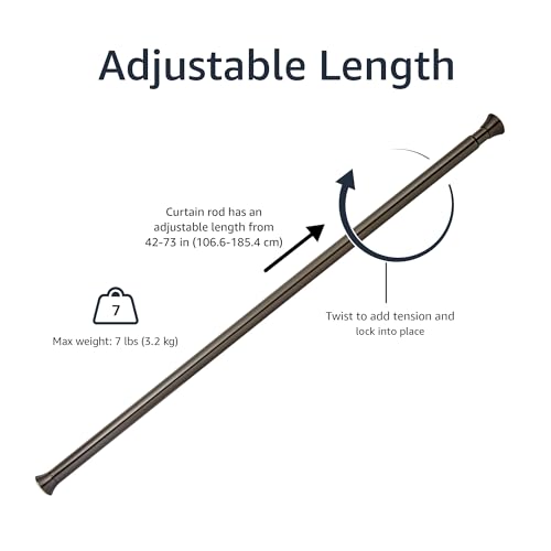 Amazon Basics No Drill Shower Curtain Tension Rod, Adjustable Length, 42-73", Bronze, Lightweight Metal - color: Bronze, size: 42-73"