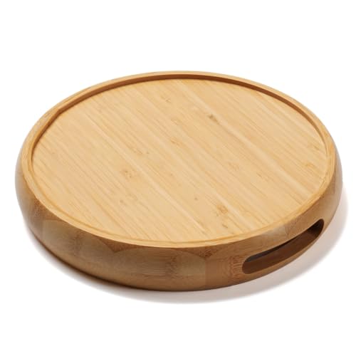 9.8" Round Bamboo Tray with Handles, Wood Serving Tray, Decorative Tray | Wooden Centerpiece Tray for Coffee Table, Kitchen, Living Room, Bedroom - size: 9.8"