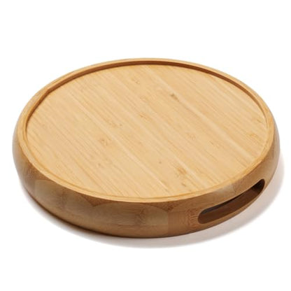 9.8" Round Bamboo Tray with Handles, Wood Serving Tray, Decorative Tray | Wooden Centerpiece Tray for Coffee Table, Kitchen, Living Room, Bedroom - size: 9.8"