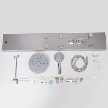 Rainfall Shower Tower Shower Panel System, Round Head,Stainless Steel with 6 Body Jets Massage, 3 IN 1 Bathroom Shower Wall Mount, Brushed Nickel and Chrome - color: Brushed Nickel with Chrome