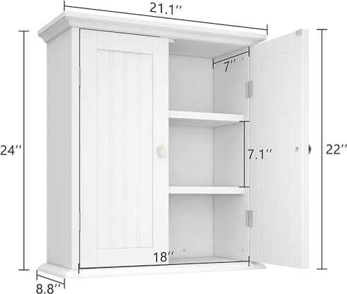 ChooChoo Bathroom Wall Cabinet Set of 2, Over The Toilet | 8.8"D x 21.1"W x 24"H, Medicine Cabinet, 2 Door and Adjustable Shelves, Cupboard, White - color: White, size: 8.8"D x 21.1"W x 24"H (2 pack)
