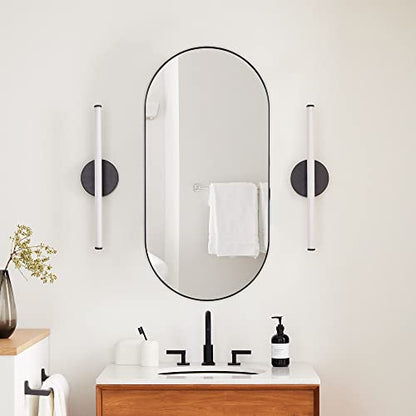Matte Black Oval Recessed Bathroom Medicine Cabinet with Mirror Stainless Steel Metal Framed Oblong Pill Shaped Bathroom Cabinet with Mirror 16x33'' - color: Matt Black