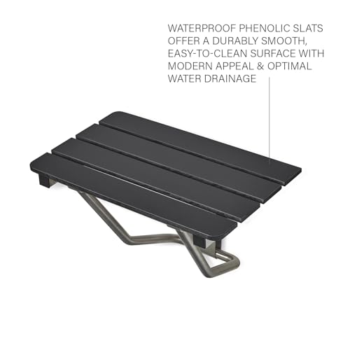 28-inch x 15-inch ADA Folding Wall Mount Bathroom Shower Seat Bench, Black Slatted Phenolic Seat - color: Black, size: 28"