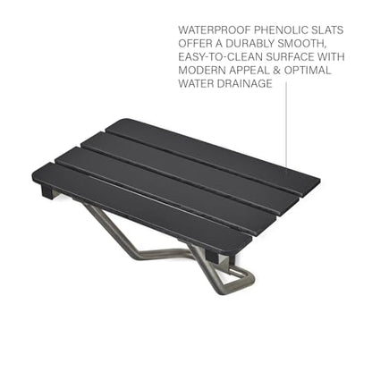 28-inch x 15-inch ADA Folding Wall Mount Bathroom Shower Seat Bench, Black Slatted Phenolic Seat - color: Black, size: 28"