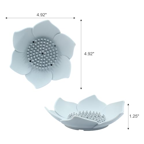 4 Pack Silicone Soap Dishes, Petal Shape | Bar Soap Holder, Bathroom Counter Bathtub Shower, Waterfall Drainer Kitchen, Easy Dry Self Draining