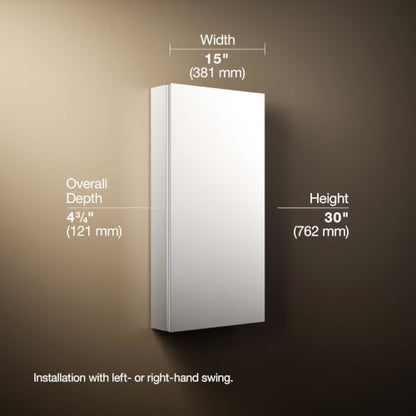 KOHLER 99001-NA Verdera 15" W x 30" H Bathroom Medicine Cabinet with Magnifying Mirror, Recessed or Surface Mount Bathroom Wall Cabinet, Slow-Close Doors - size: 15" W x 30" H, style: Magnifying Mirror + Slow Close