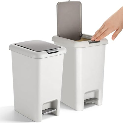 2 Pack 1.6 Gallon Small Trash Can with Lid, Step-on Slim Bathroom Garbage Can 6 Liter Plastic Wastebasket for Kitchen, Bathroom, Office, Dorm, Modern Gray