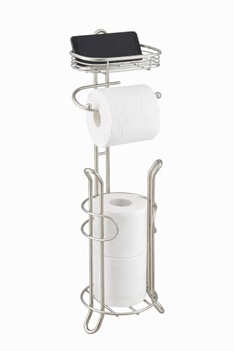 SunnyPoint Bathroom Heavyweight Toilet Tissue Paper Roll Storage Holder Stand with Reserve and Shelve, The Reserve Area Has Enough Space to Store Mega Rolls. (SN) - color: Stain Nickel