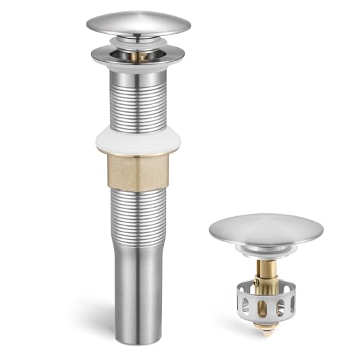 KES Bathroom Sink Drain with Strainer Basket Hair Catcher Anti Clog Pop Up Drain Stopper Vanity Vessel Sink Without Overflow, Brushed Nickel All Metal Rustproof 304 Stainless Steel, S2013D-BN - color: Brushed Nickel, style: for NO overflow sink,1-pack