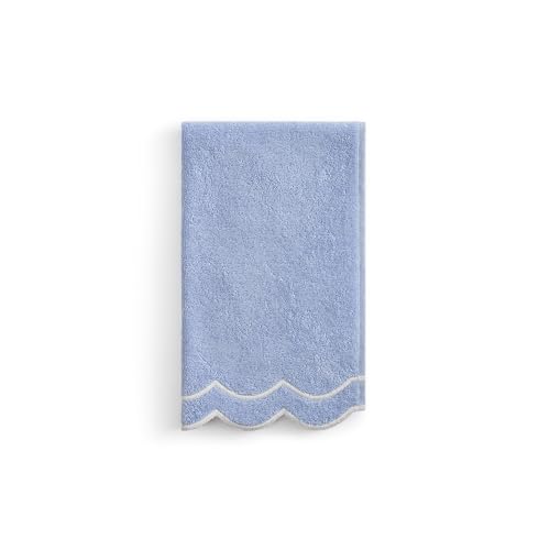 Peri Home 100% Cotton Hand Towel, 16" x 27", Blue with White Scallop, 1-Pc | Bathroom, Embroidered, Soft & Absorbent - color: Blue With White Scallop, size: 1 Hand Towel